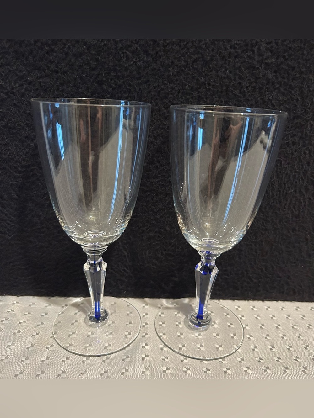 Pair Vintage Morgantown Glass Fischer Cobalt Blue Filament Goblets 6 7/8"